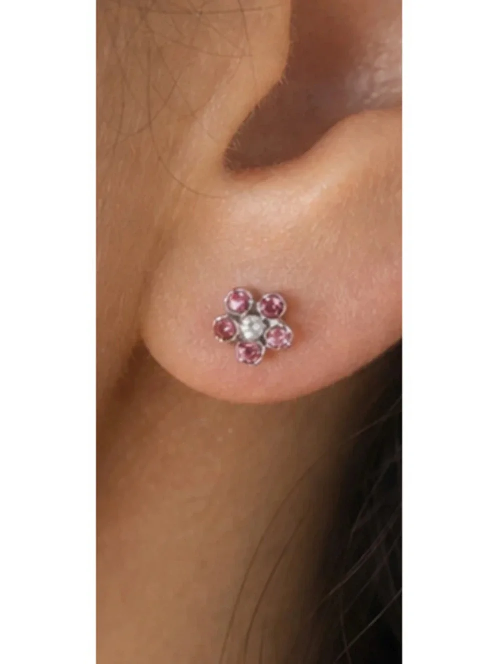 Pink Crystal Flower Stud Earrings